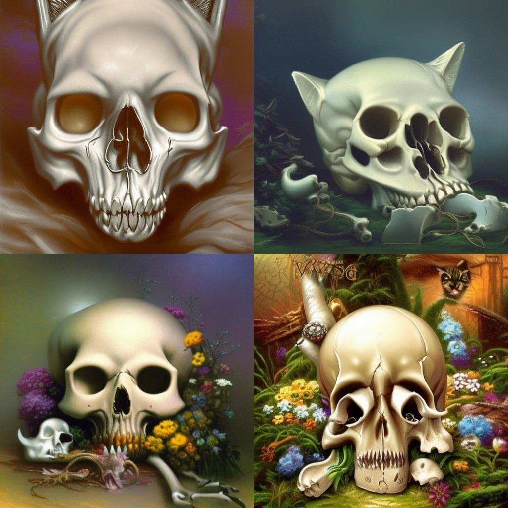 Ethereal Cat Skull in Fantasy Style