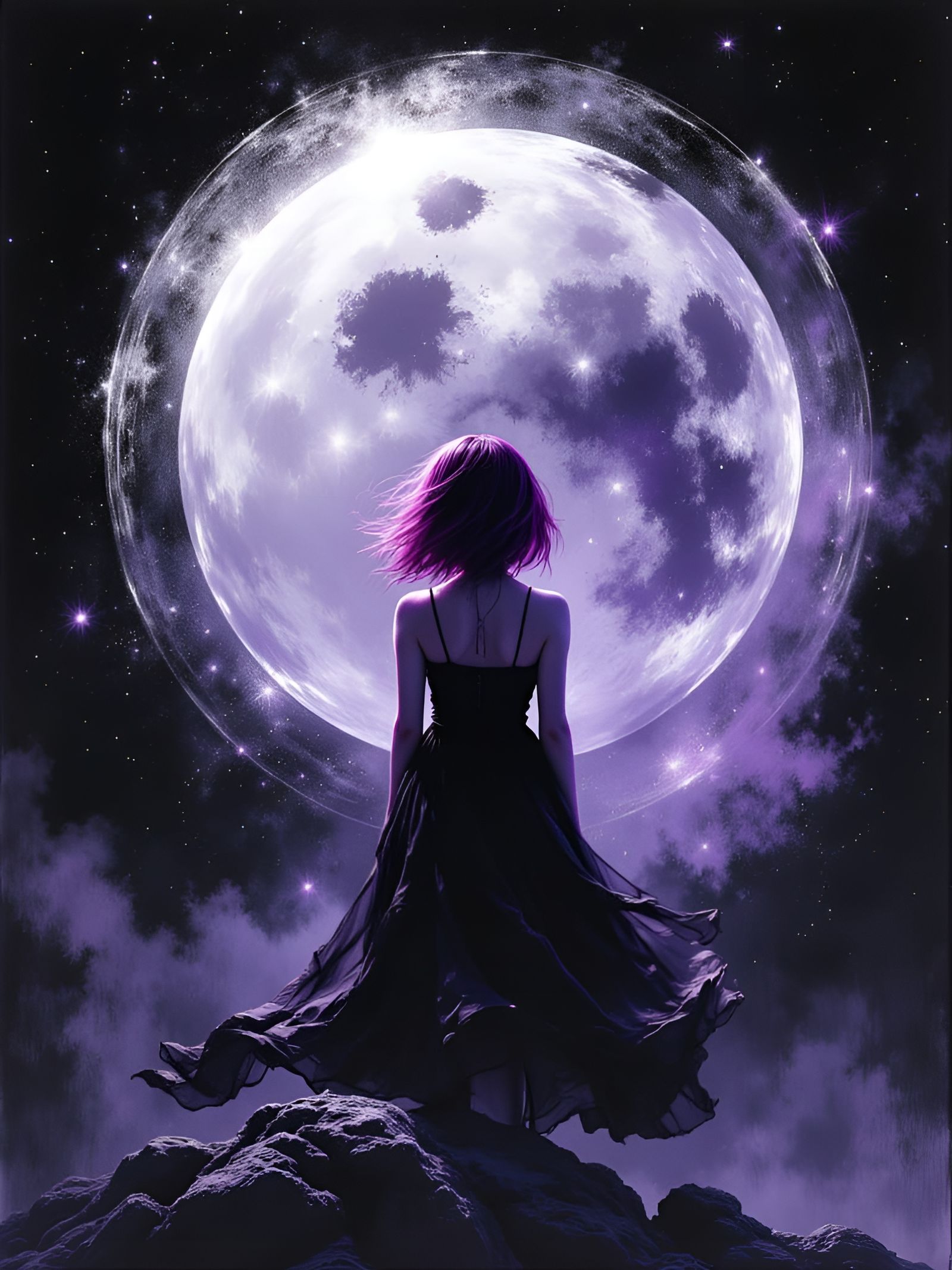 Moonlit Serenity in Japanese Ink Brush Style