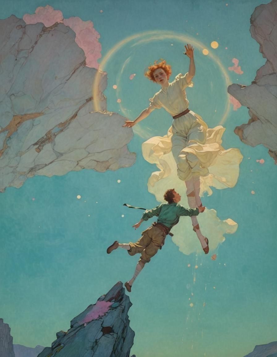 Fluorescent Figure Leaping in Pastel Light