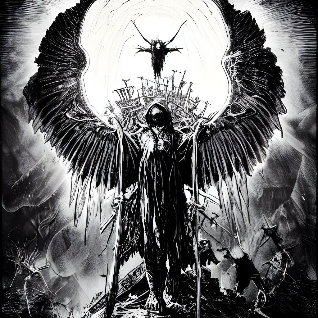 Unholy Saviour with Black Angel Wings