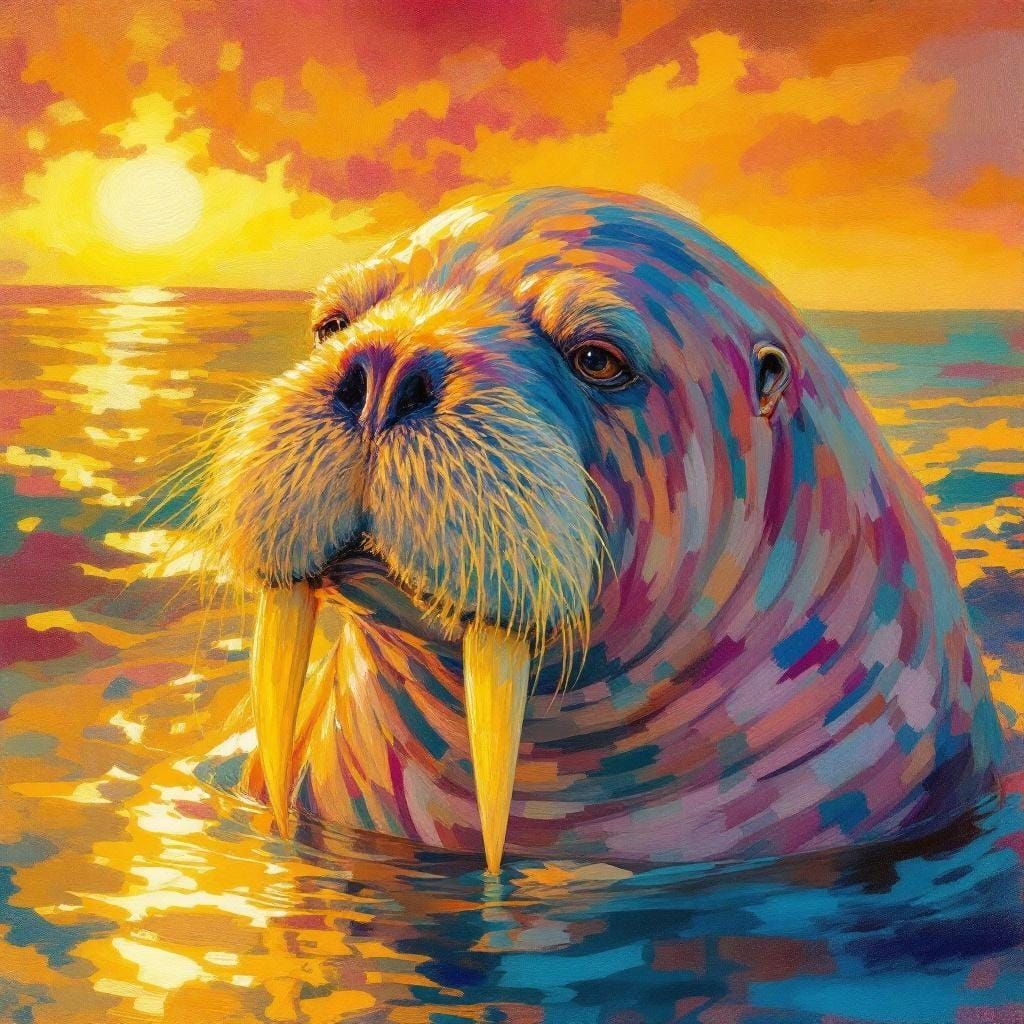 Walrus in Impasto Style with Hyperreal Colors
