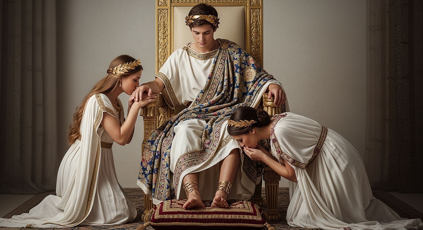 Young Emperor on Gold Throne with Princess