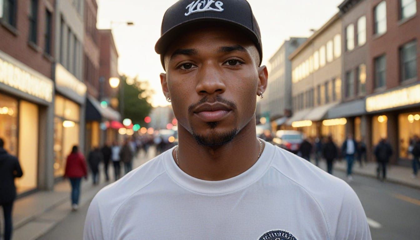 Photorealistic Portrait of Biracial Athlete in Golden Hour