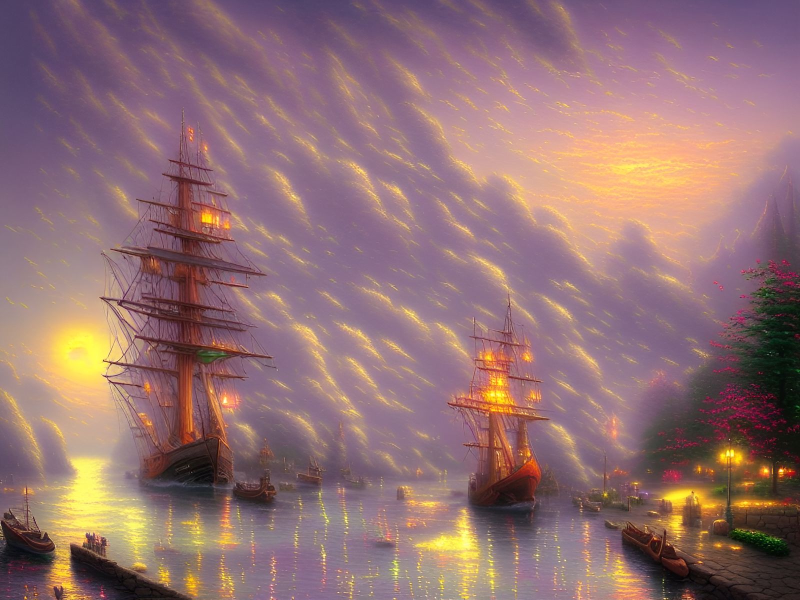 Ethereal Ship Docked in Misty Port