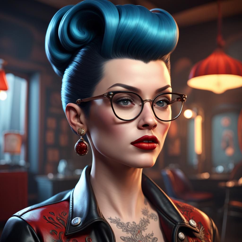 Detailed Rockabilly Portrait with Volumetric Lighting
