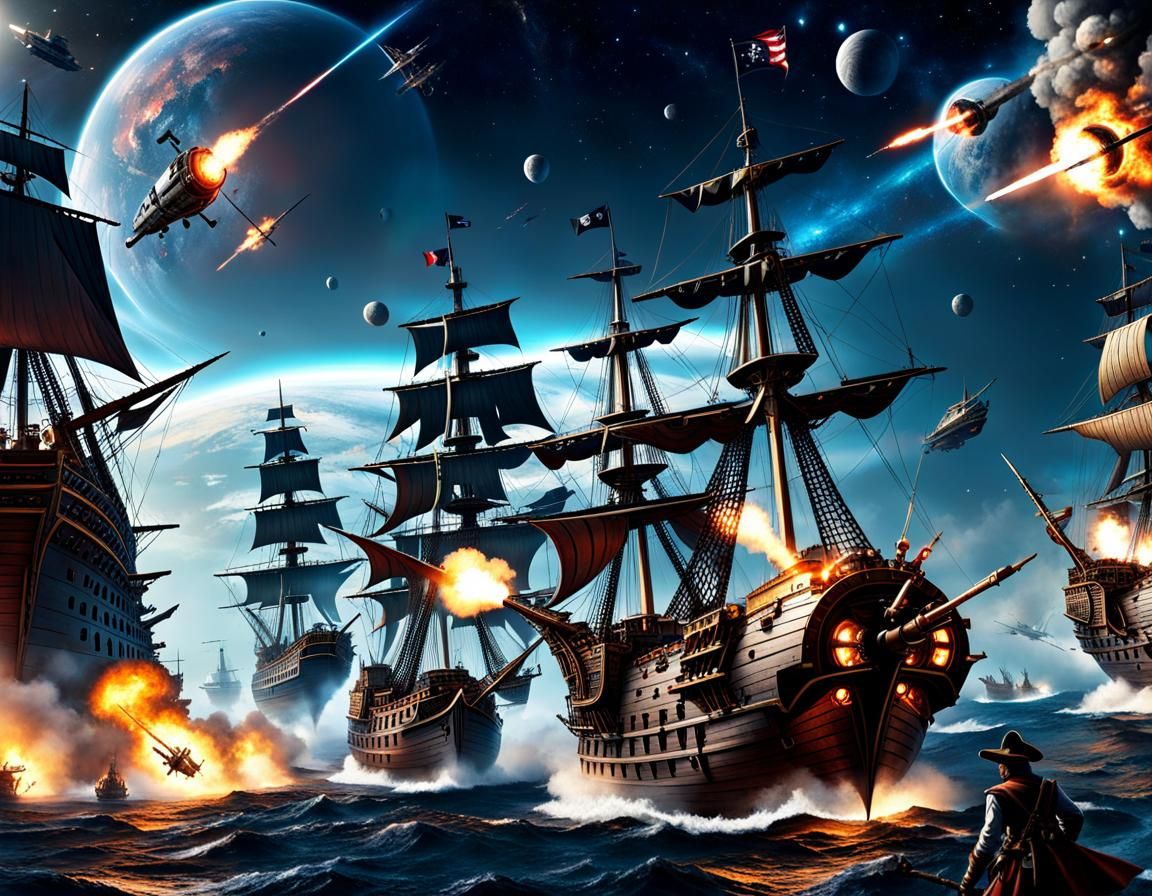 Futuristic Space War: Pirate Ships in Battle