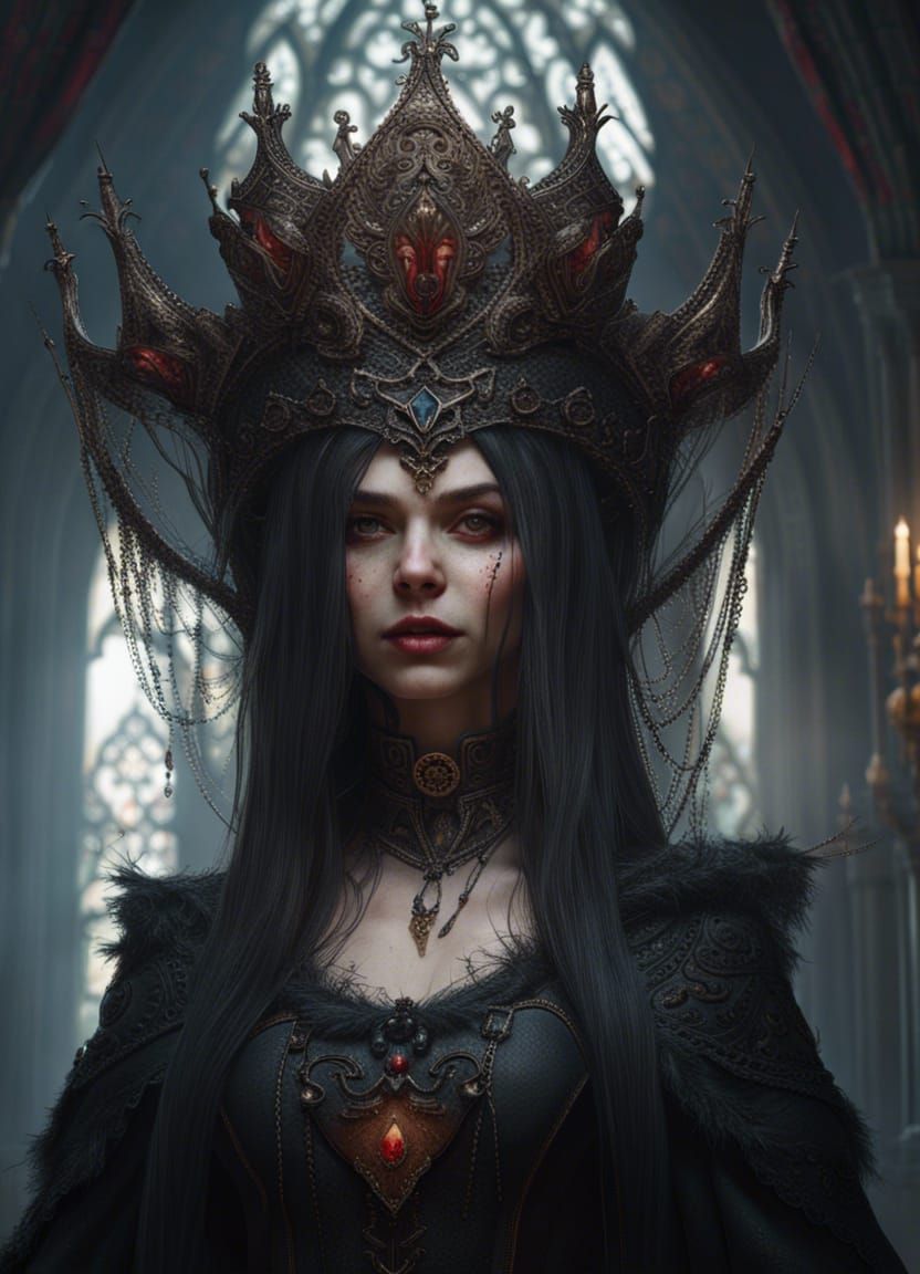 Gothic Sorceress Portrait in Hyperrealistic Style