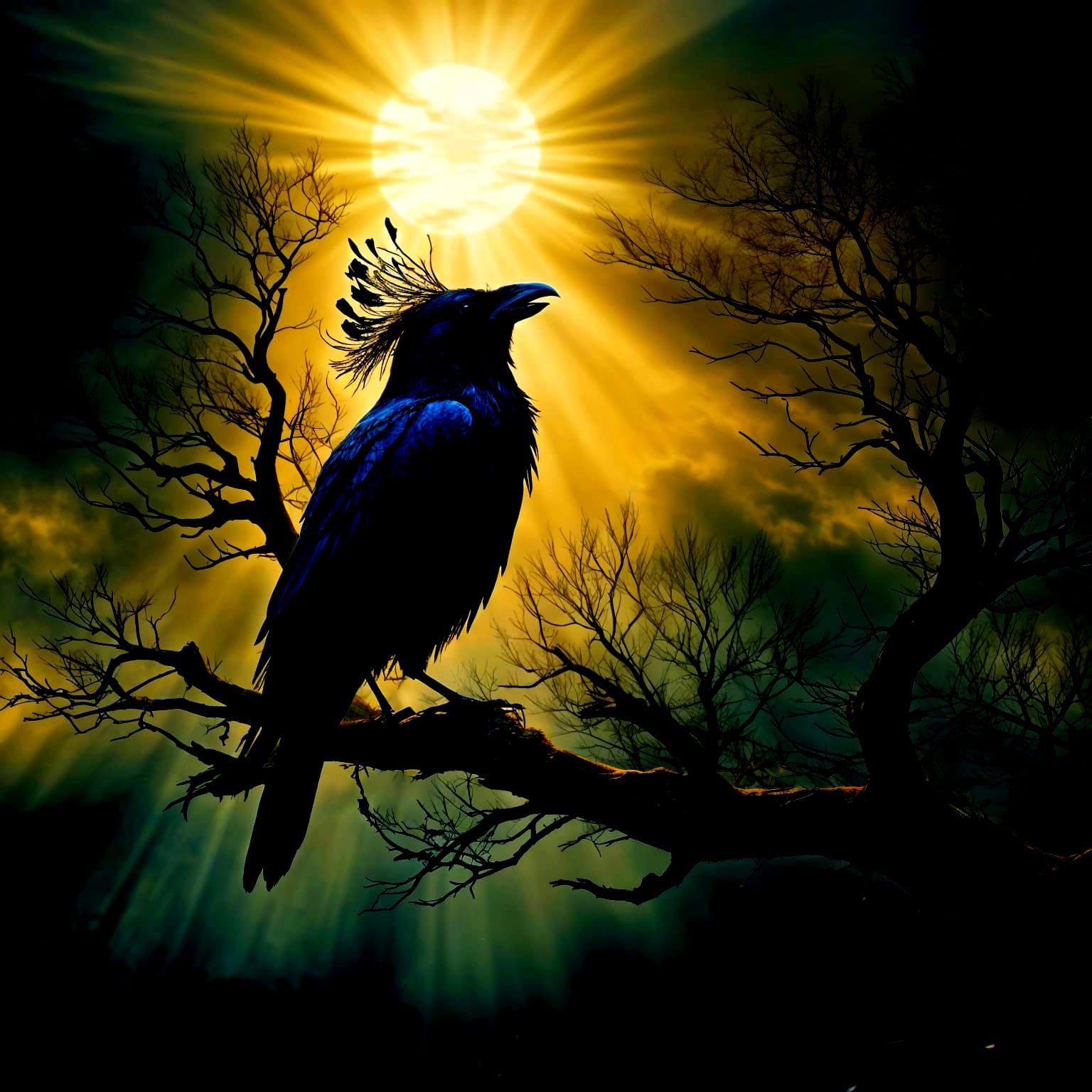 Raven Silhouette Amidst Twisted Antlers