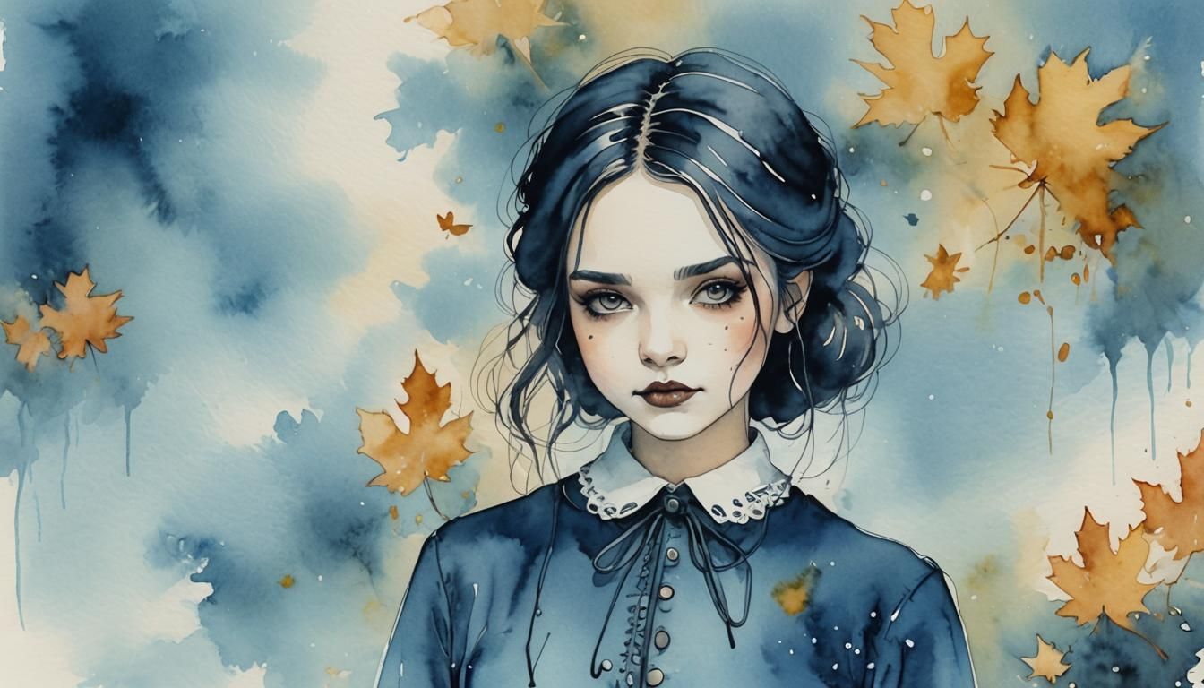 Wednesday Addams Silhouette in Fashion Sketch Style