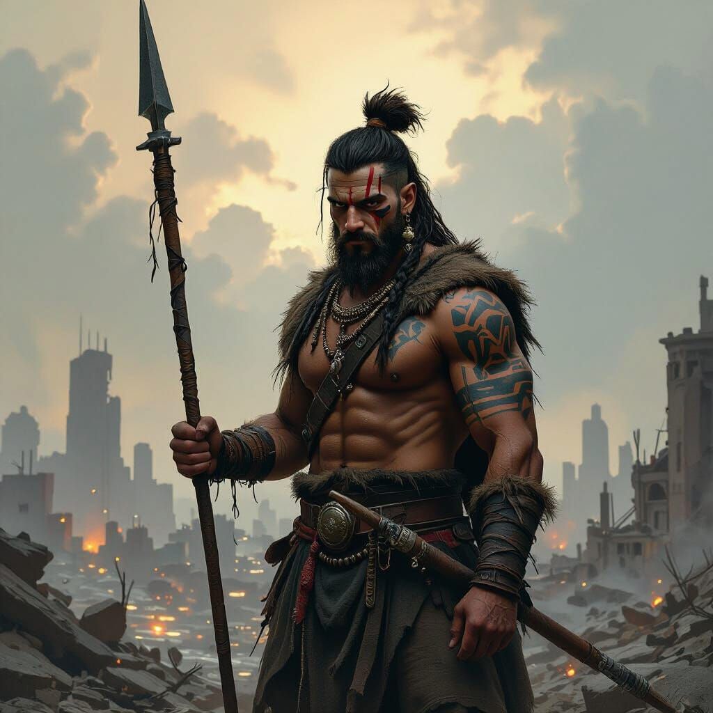 Moria Warrior in Ruined City, Dark Fantasy Art