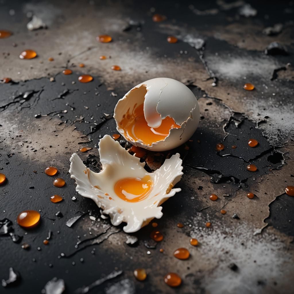 Macro Shot of a Melted Eggshell in Cinematic Style