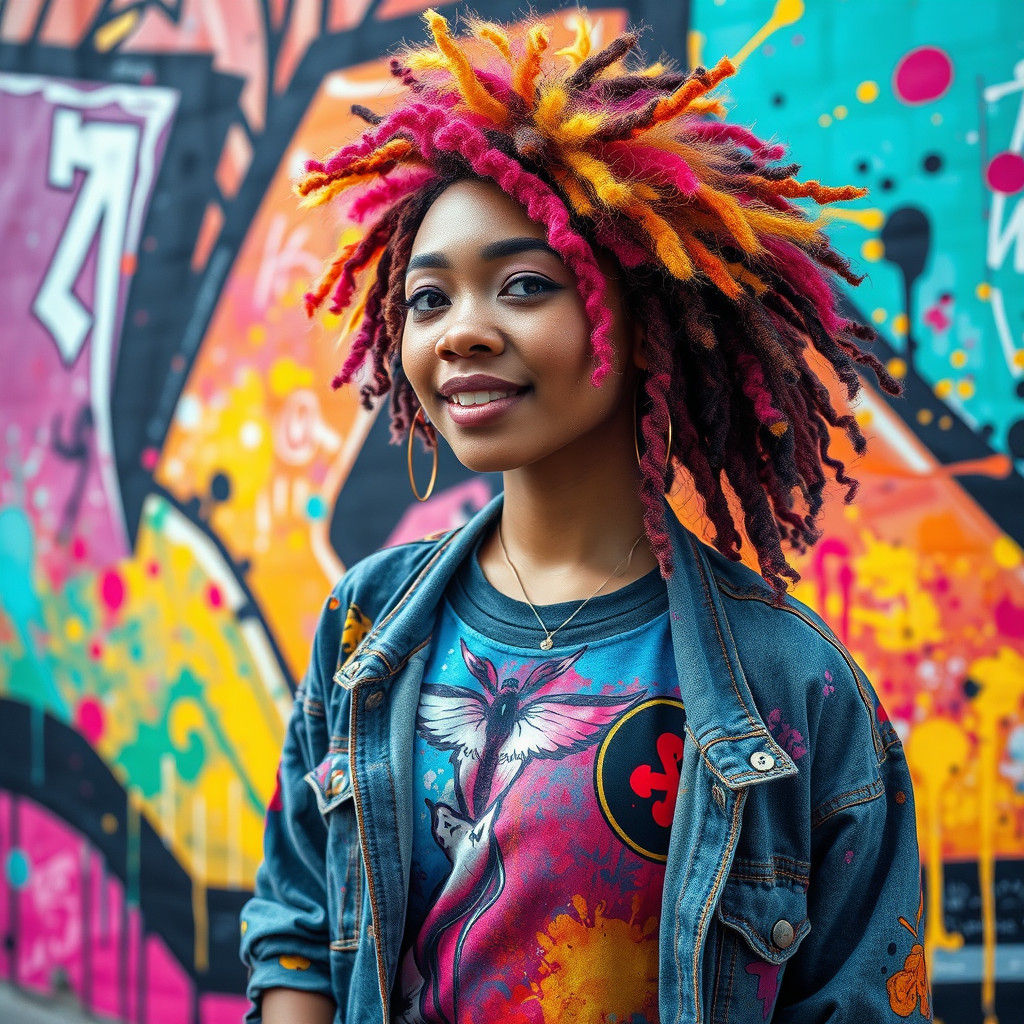 Street Artist in Front of Graffiti Mural