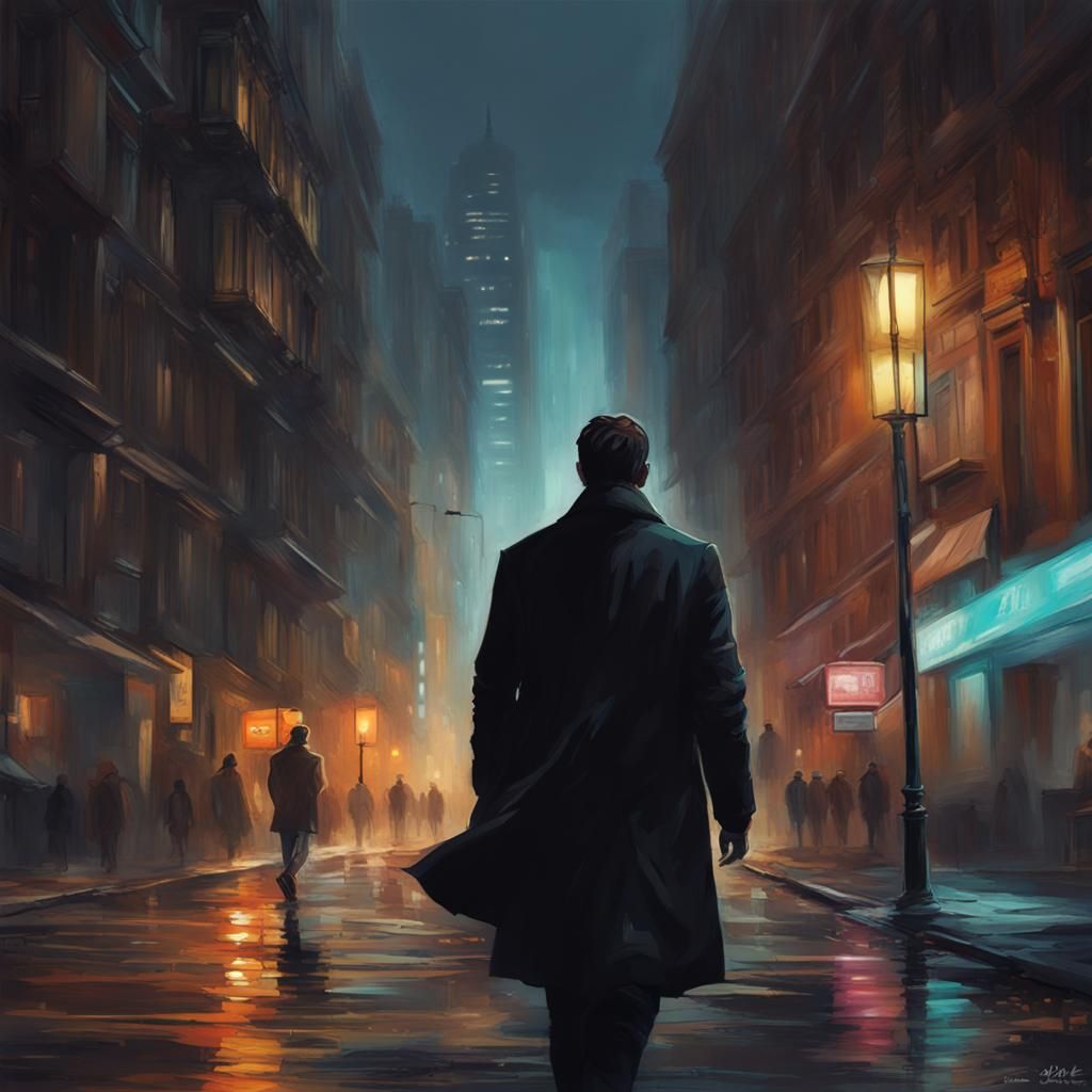 Moving Figure in Cityscape: Hyperrealistic Splash Art