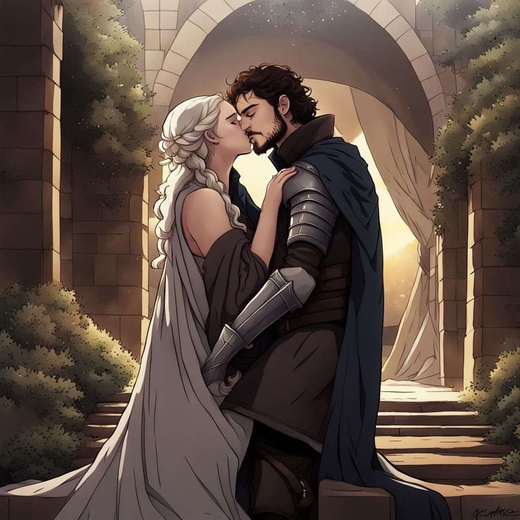 Robb Stark and Daenerys Targaryen Kiss in Anime Style