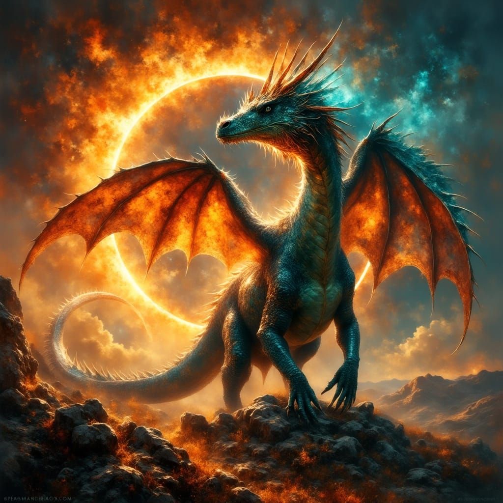 Solar Eclipse Dragon in Ethereal Landscapes