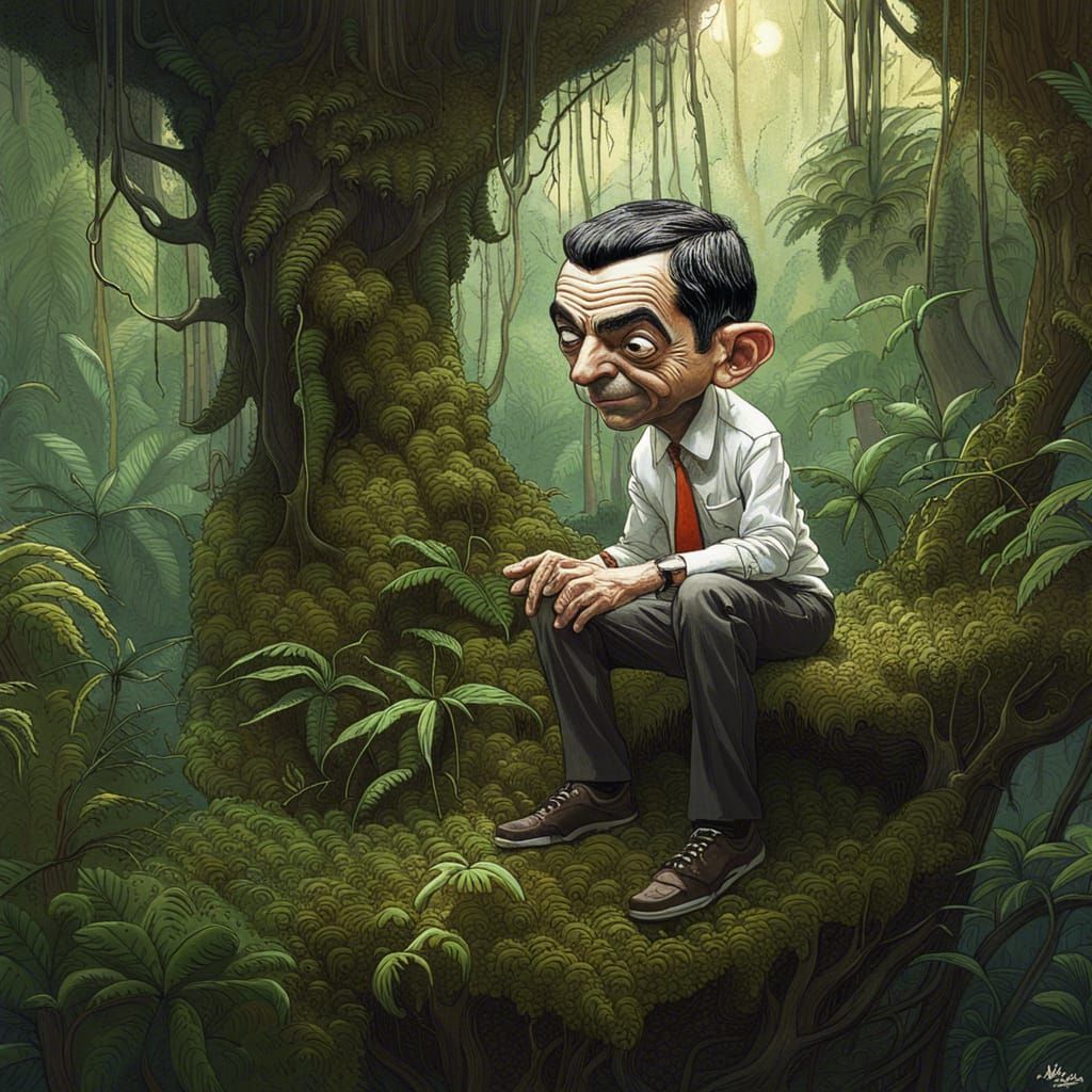 Mr. Bean Hybrid in Jungle, Sci-Fi Painting