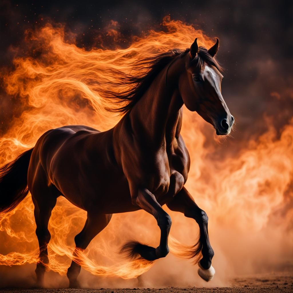 Fiery Horse Silhouette Against Universe Background
