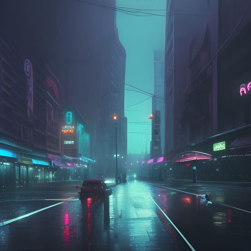 1980s Dystopian Cityscape at Night in Cyberpunk Style