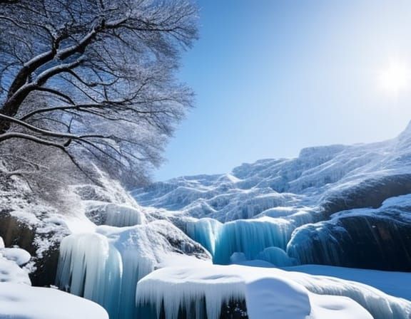 Icy Frozen Waterfall and Landscape in Unreal Engine