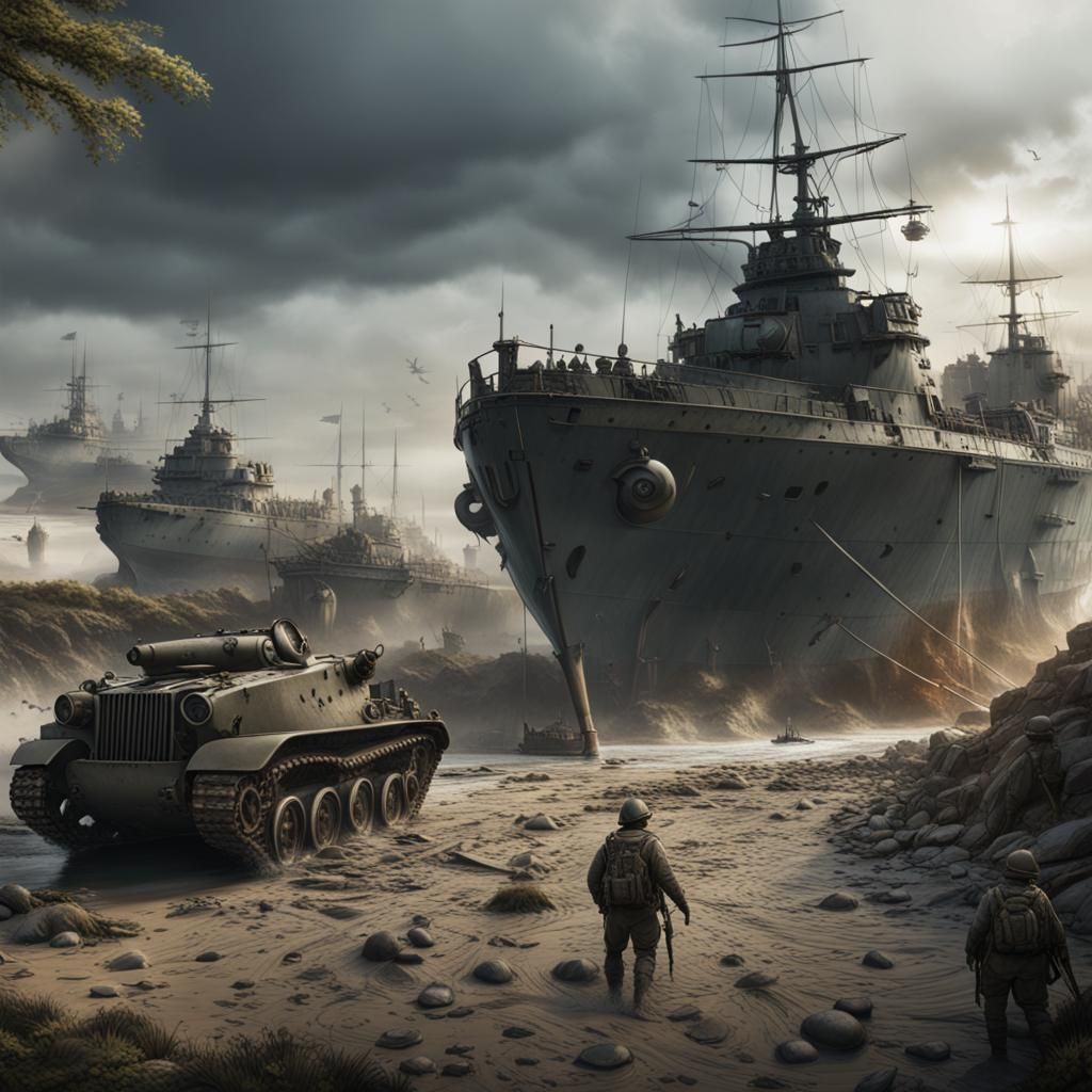 Detailed Matte Painting of D-Day in Deep Color