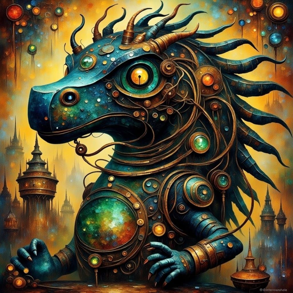Surreal Steampunk Dragon with Intricate Details