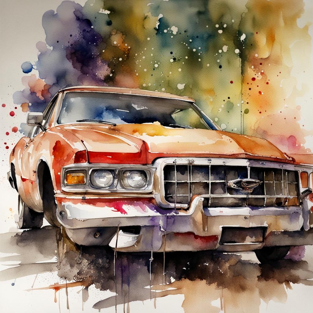 Expressive Watercolor Car Painting