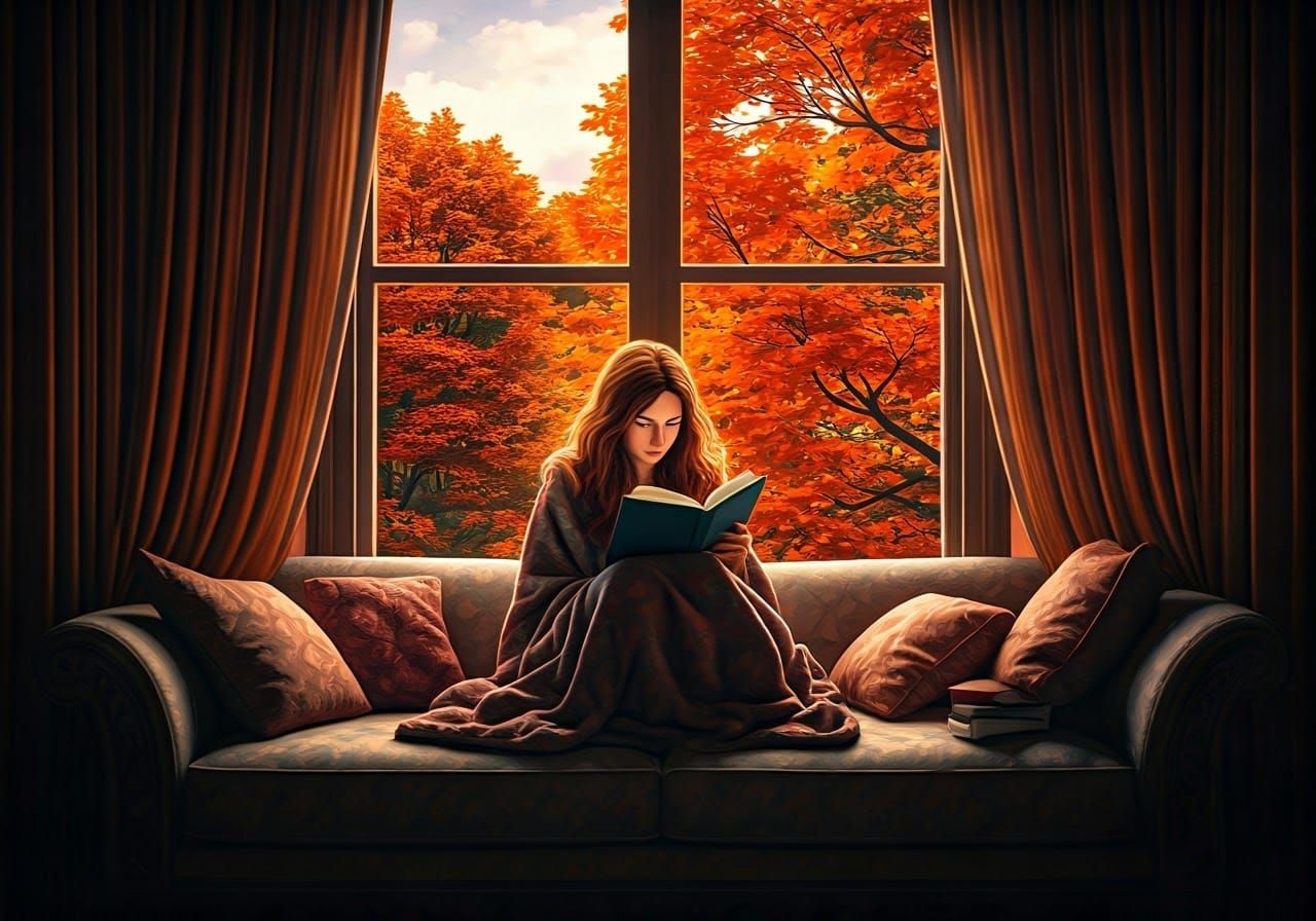 Woman Reading in Sunny Victorian Window Nook