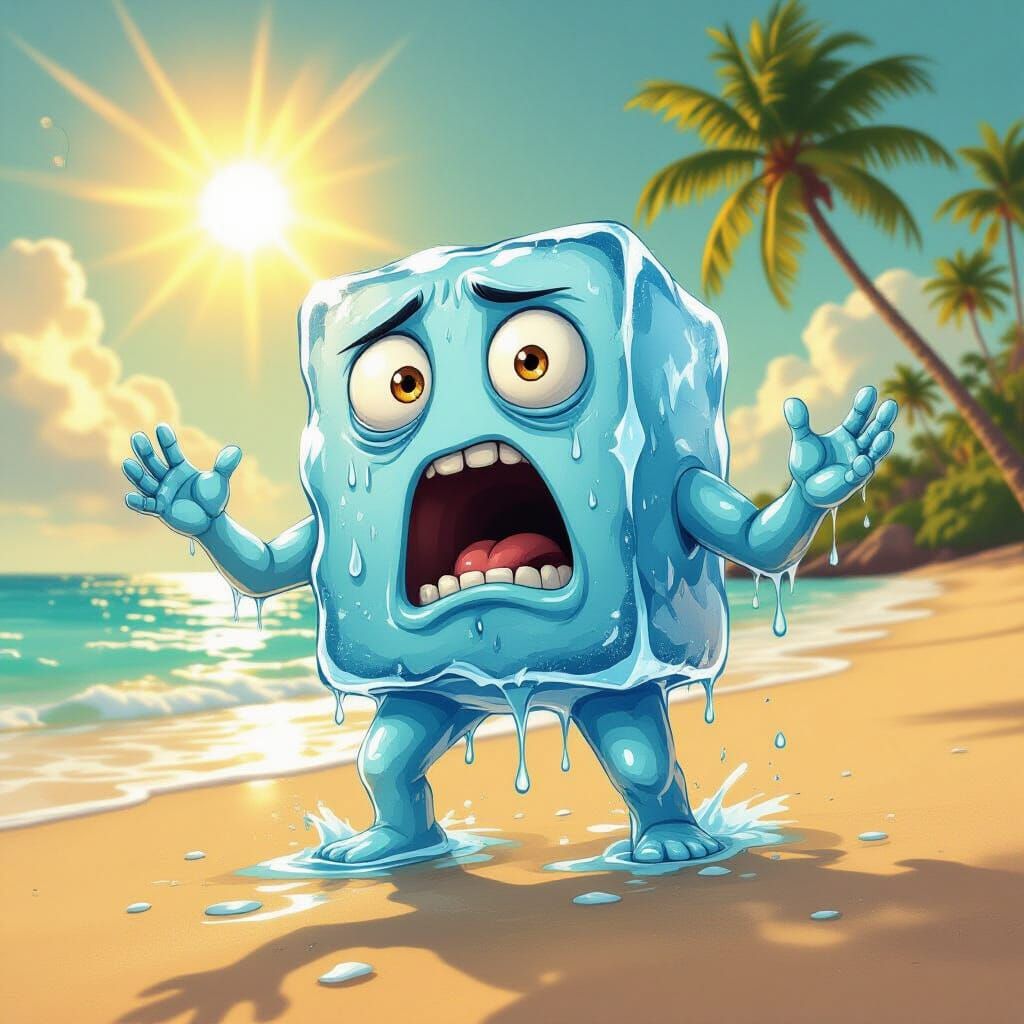 Melting Ice Cube's Beach Day: Digital Caricature