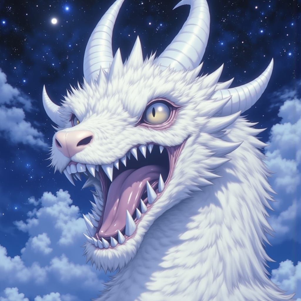 Ethereal White Dragon in Dreamlike Fantasy Landscape