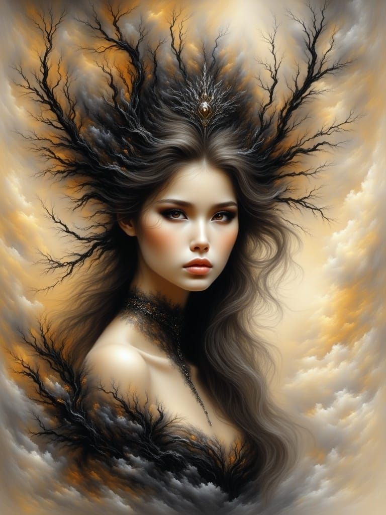 Victorian Woman on Parchment in Watercolor Style