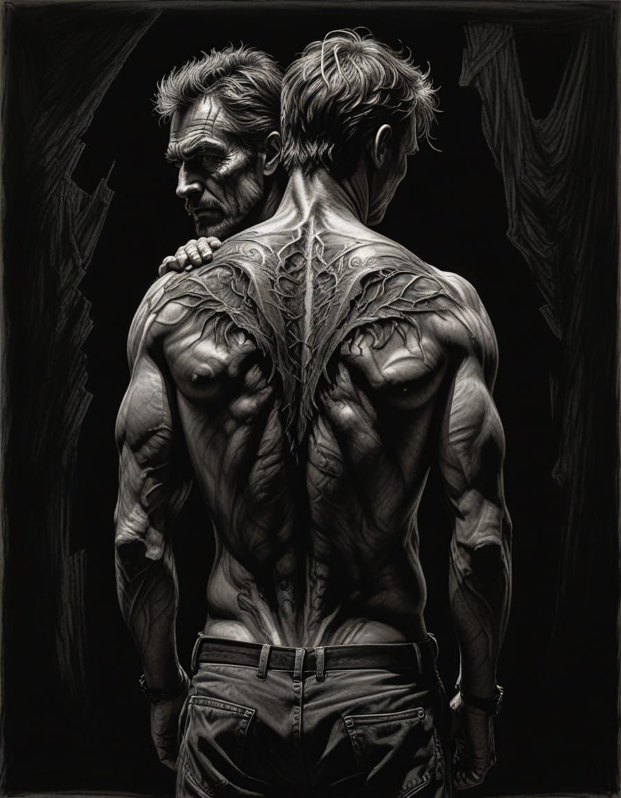 Benevolent and Malevolent Alter Egos in Charcoal Drawing