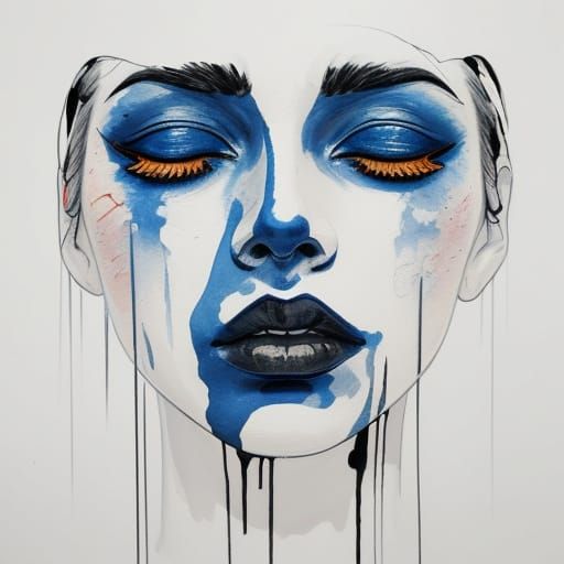 Art Brut Portrait of Woman with Blue Lips