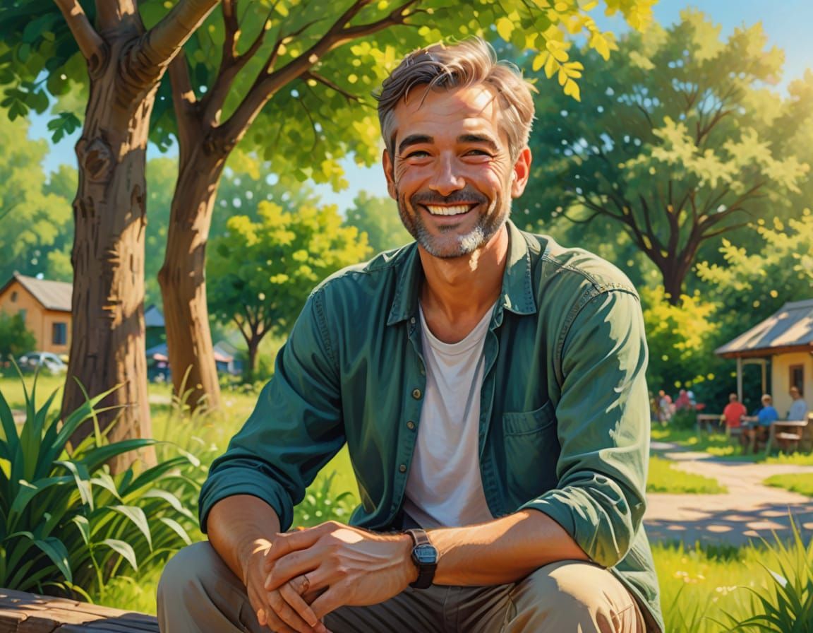 Whimsical Gentleman Basks in Serene Nature