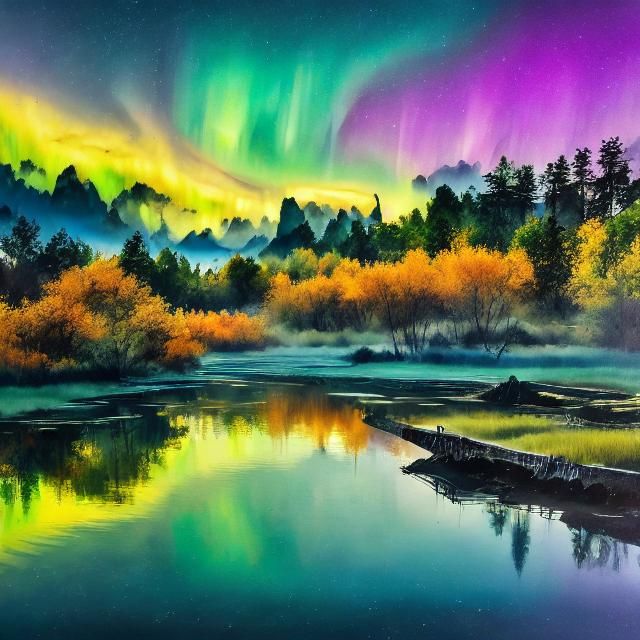 Valley Aurora: A Chinese Painting Landscape