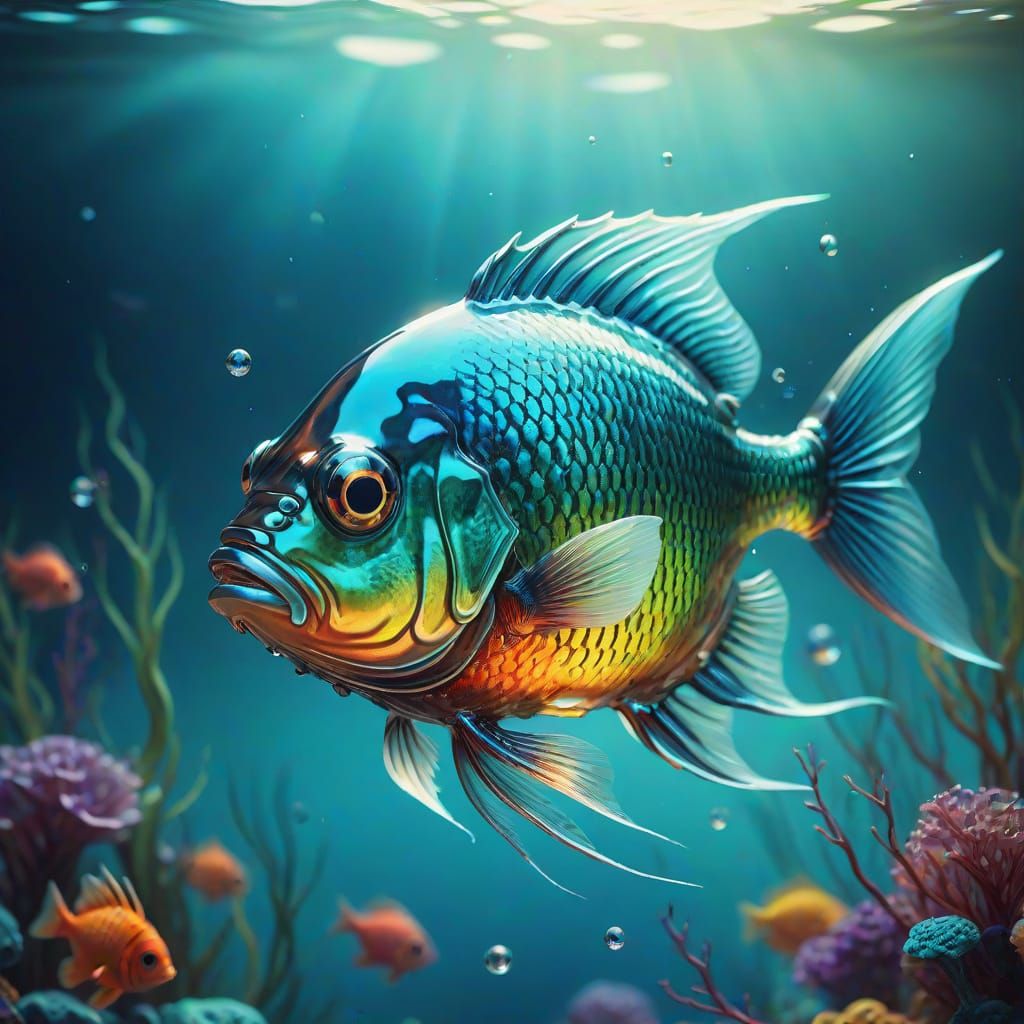 Glass Fish Swimming: A Surreal Macro Photograph