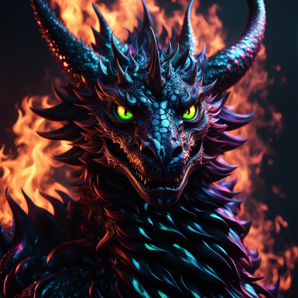 Dark Goth Dragon with Anime Eyes in CGI VFX