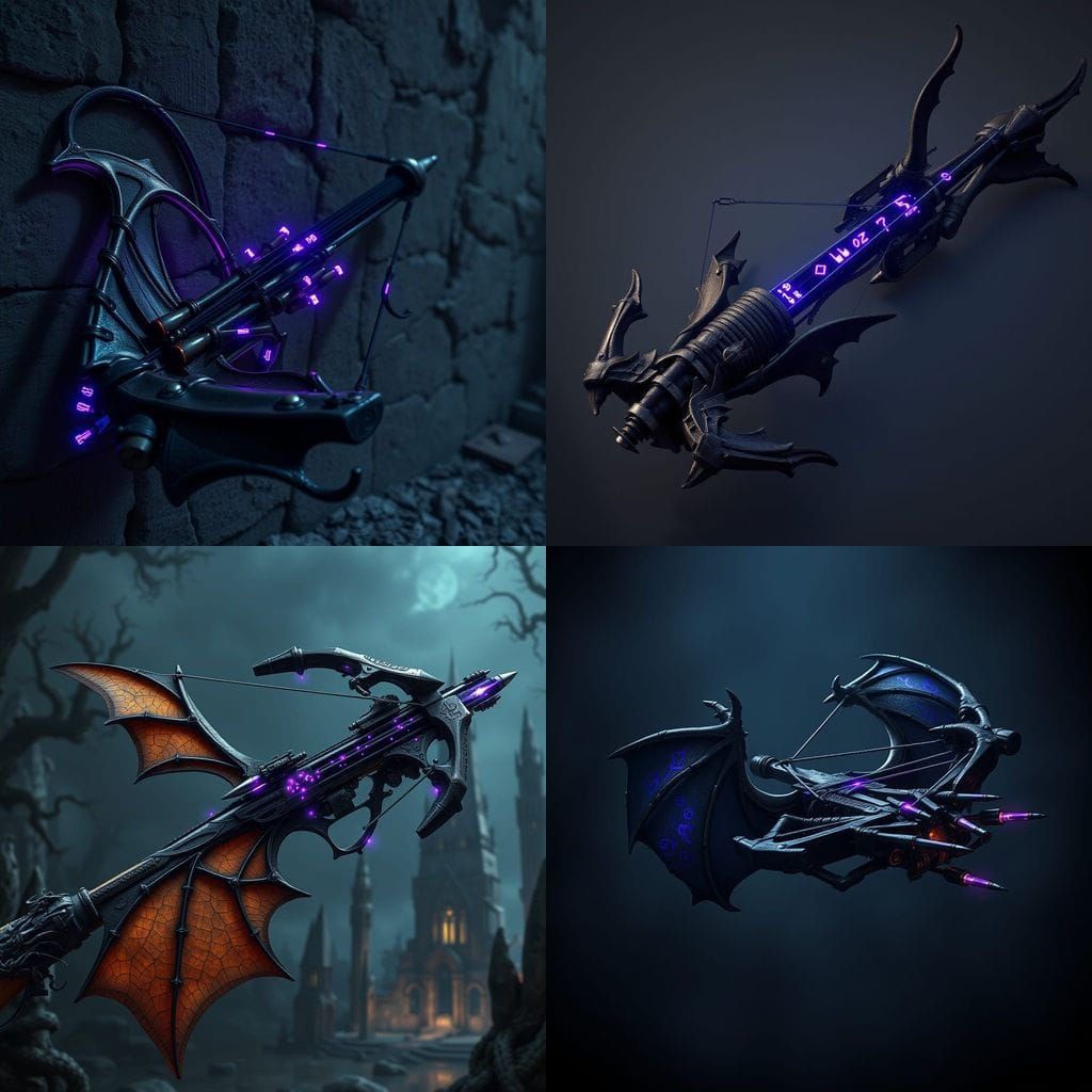 Gothic Bat Wing Crossbow with Glowing Runes
