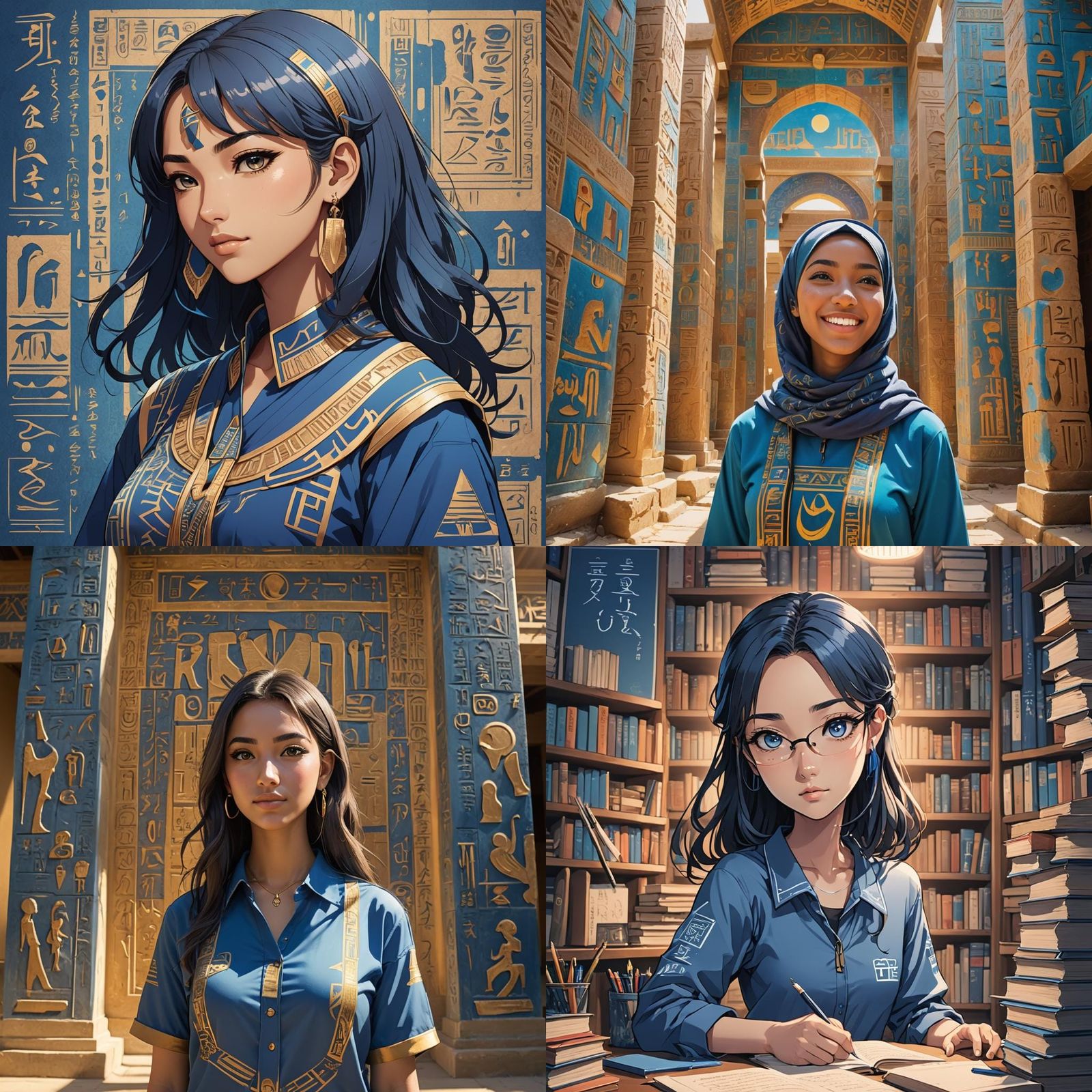 Egyptian College Girl in Anime Cel-Shaded Style