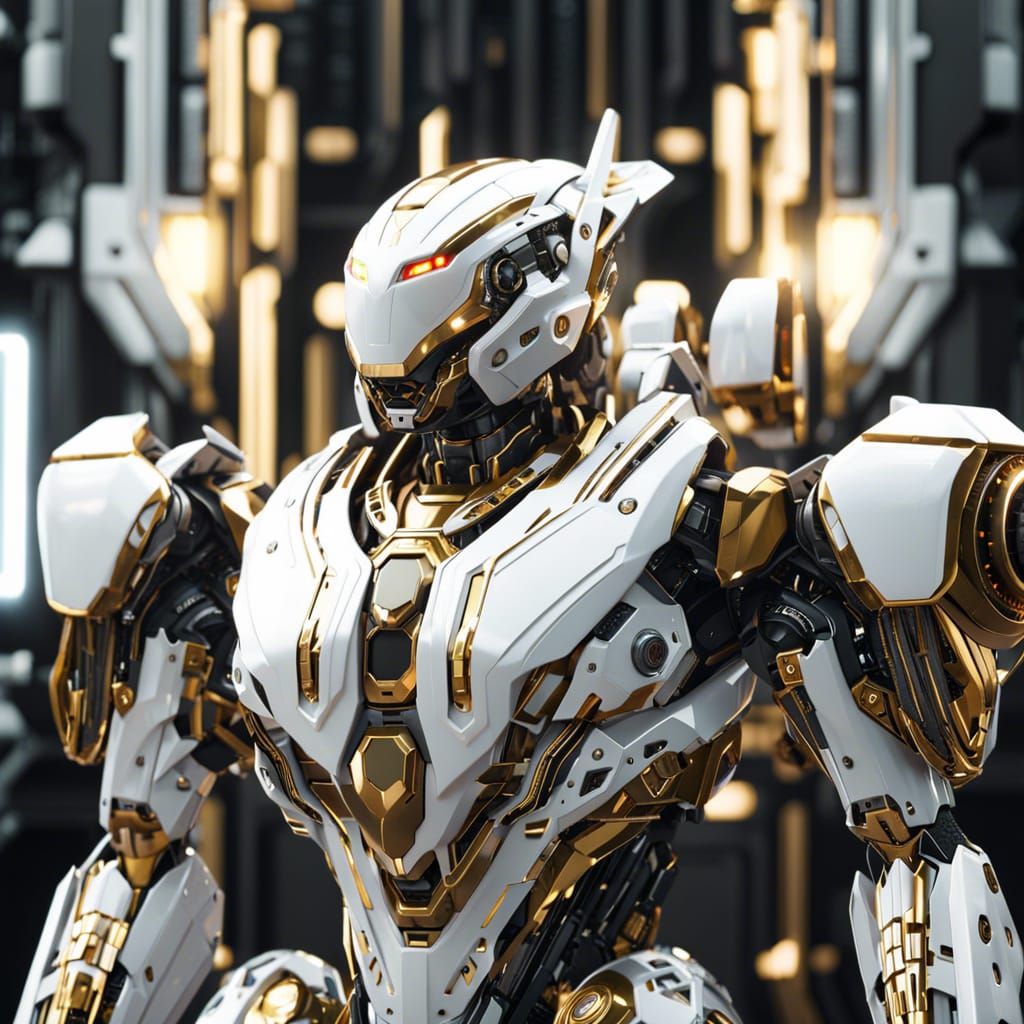 Advanced White and Gold Androids in Sci-Fi Style