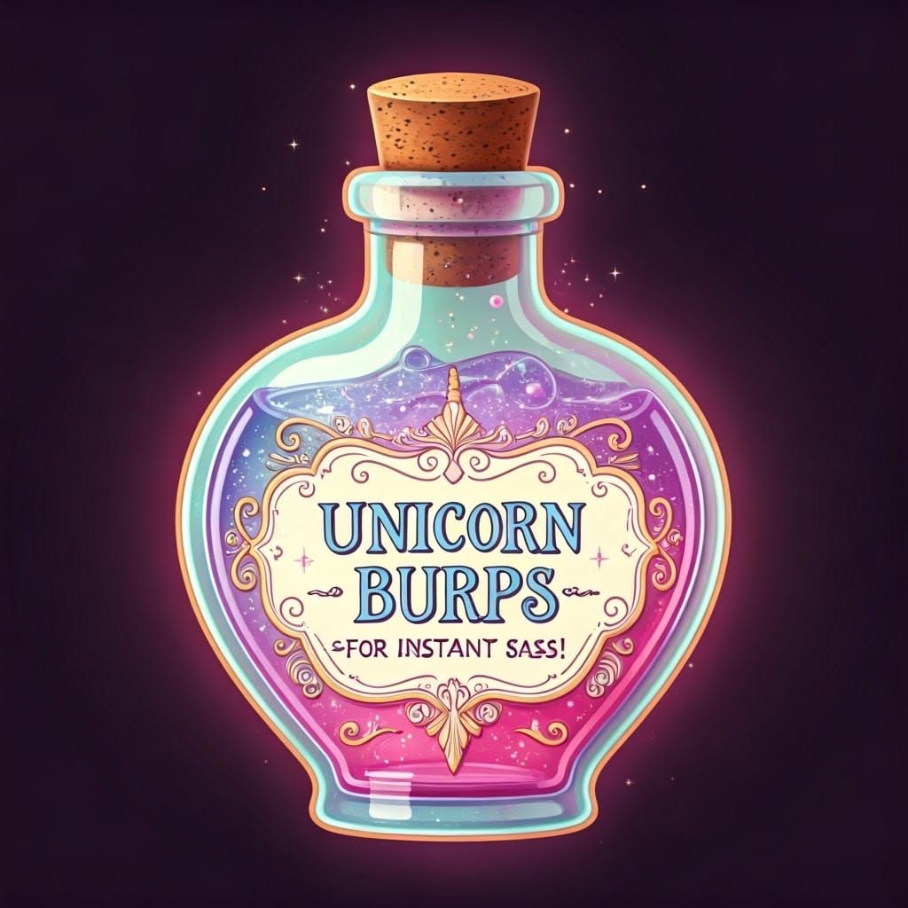 Whimsical Unicorn Potion Bottle in Vibrant Dreamy Style