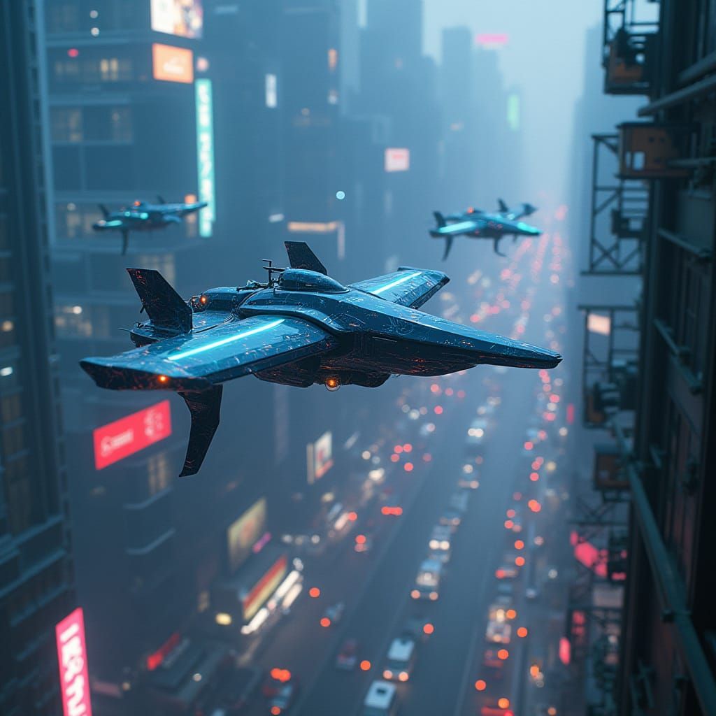 Bioluminescent Drones Navigate Cyberpunk Metropolis