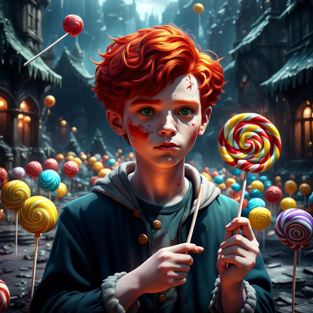Redhead Boy with Lollipop: Detailed Matte Painting