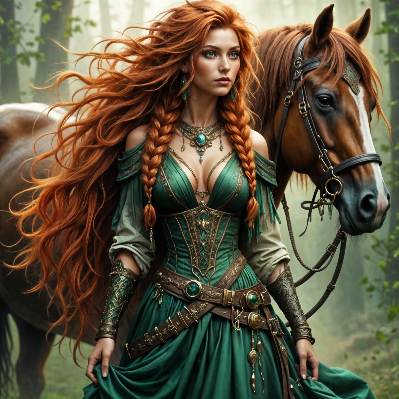 Celtic Warrior Goddess in Art Nouveau Punk Style