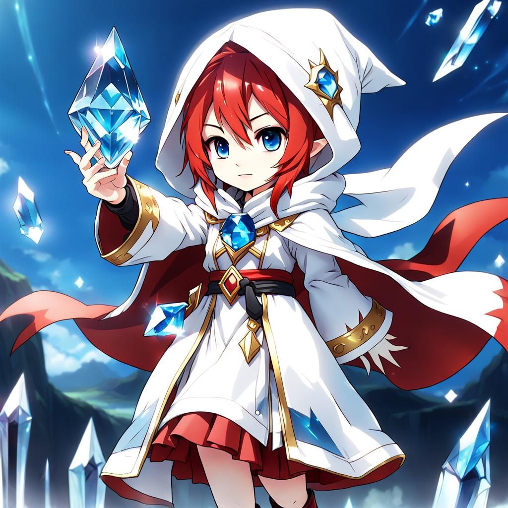 Chibi White Mage with Crystal in Anime Style