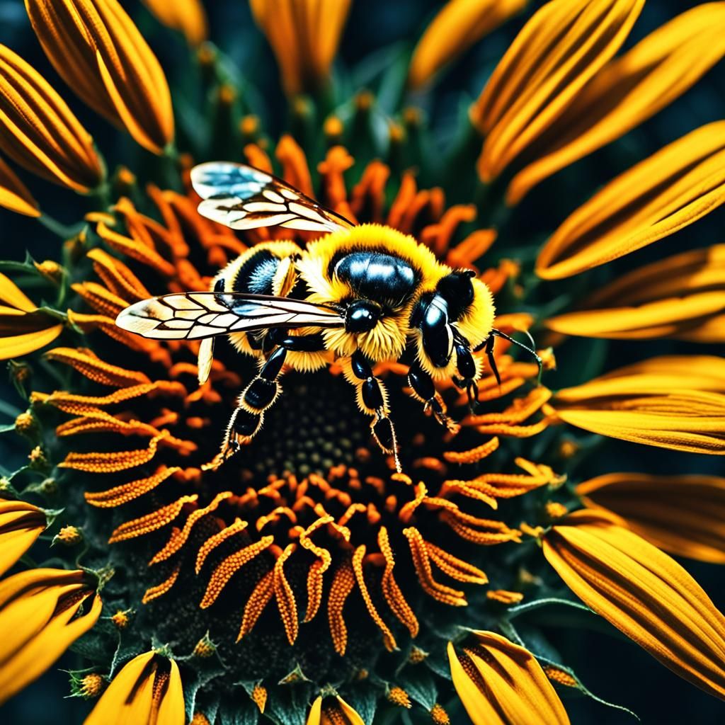 Bee on Sunflower Double Exposure Space