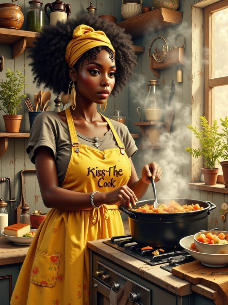 Textured Milky Liquid Art of Woman Cooking