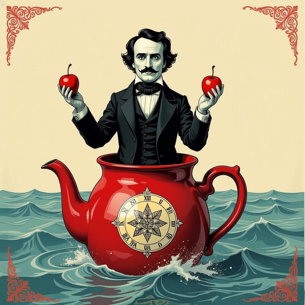 Dreamlike Horror Scene with Sharks and Red Noses