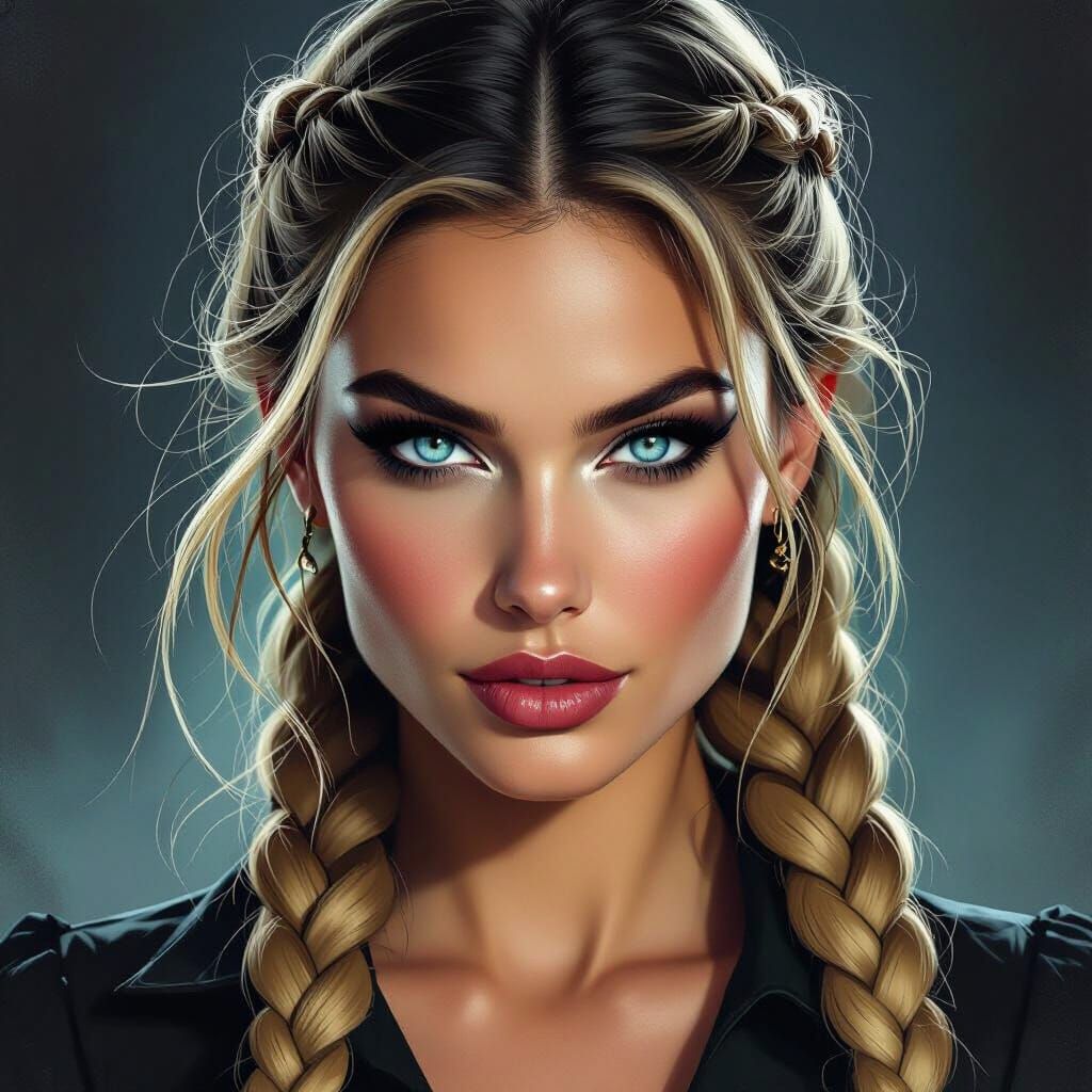 Intense Woman with Ice-Blue Eyes in Dramatic Stormy Style