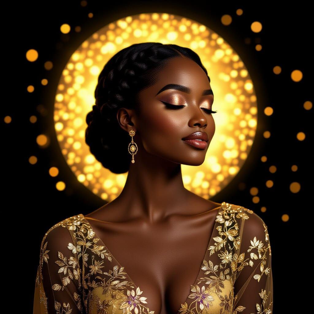 Serene African Woman Portrait with Golden Halo