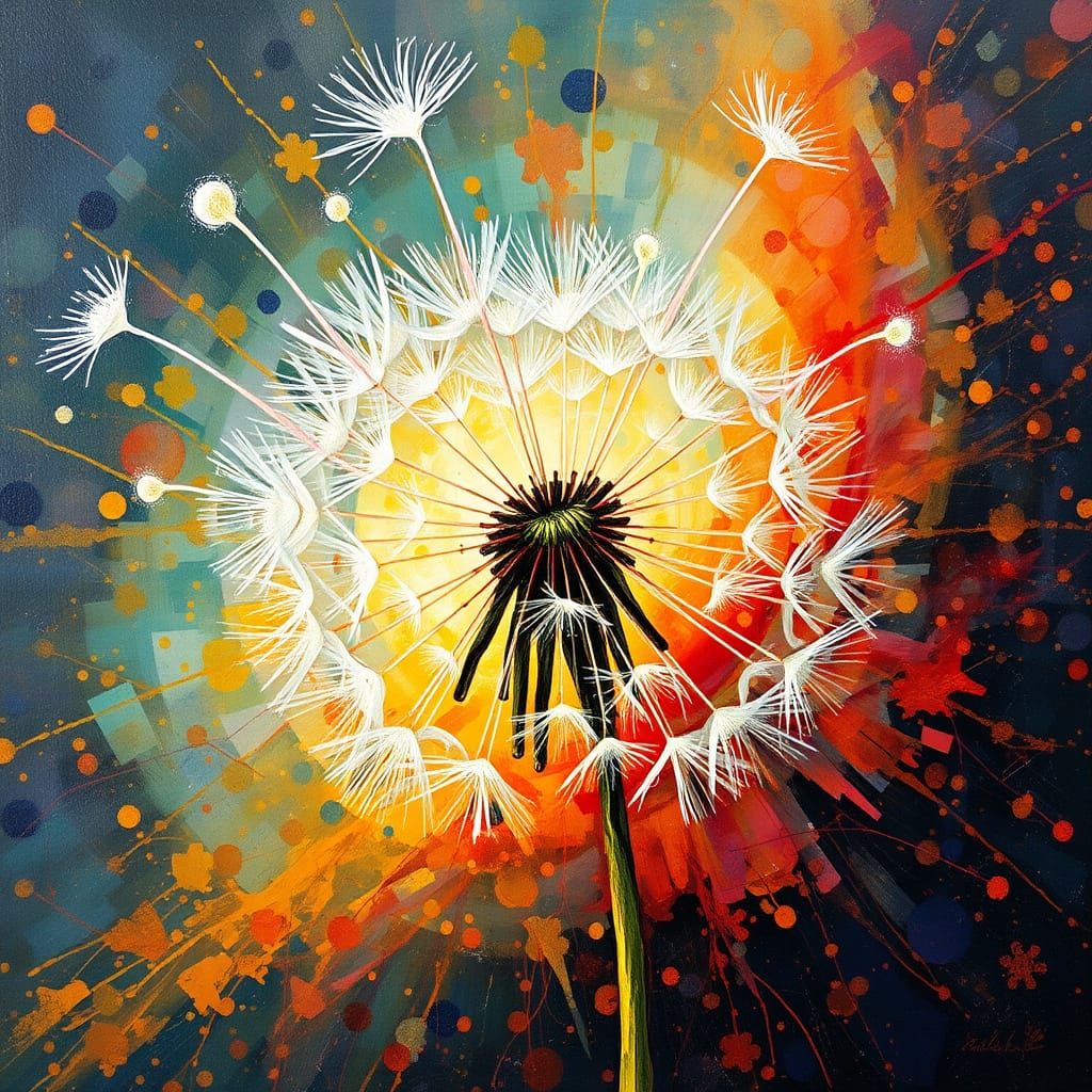 Vibrant Dandelion Seeds Dance in a Swirling, Dreamlike Vorte...